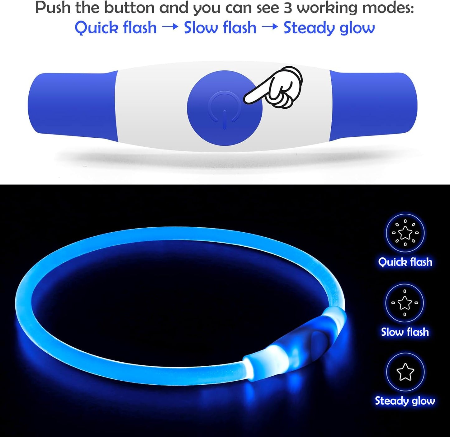 BSEEN USB Rechargeable LED Dog Collar - Enhanced Night Visibility for Small, Medium, and Large Dogs (Blue)
