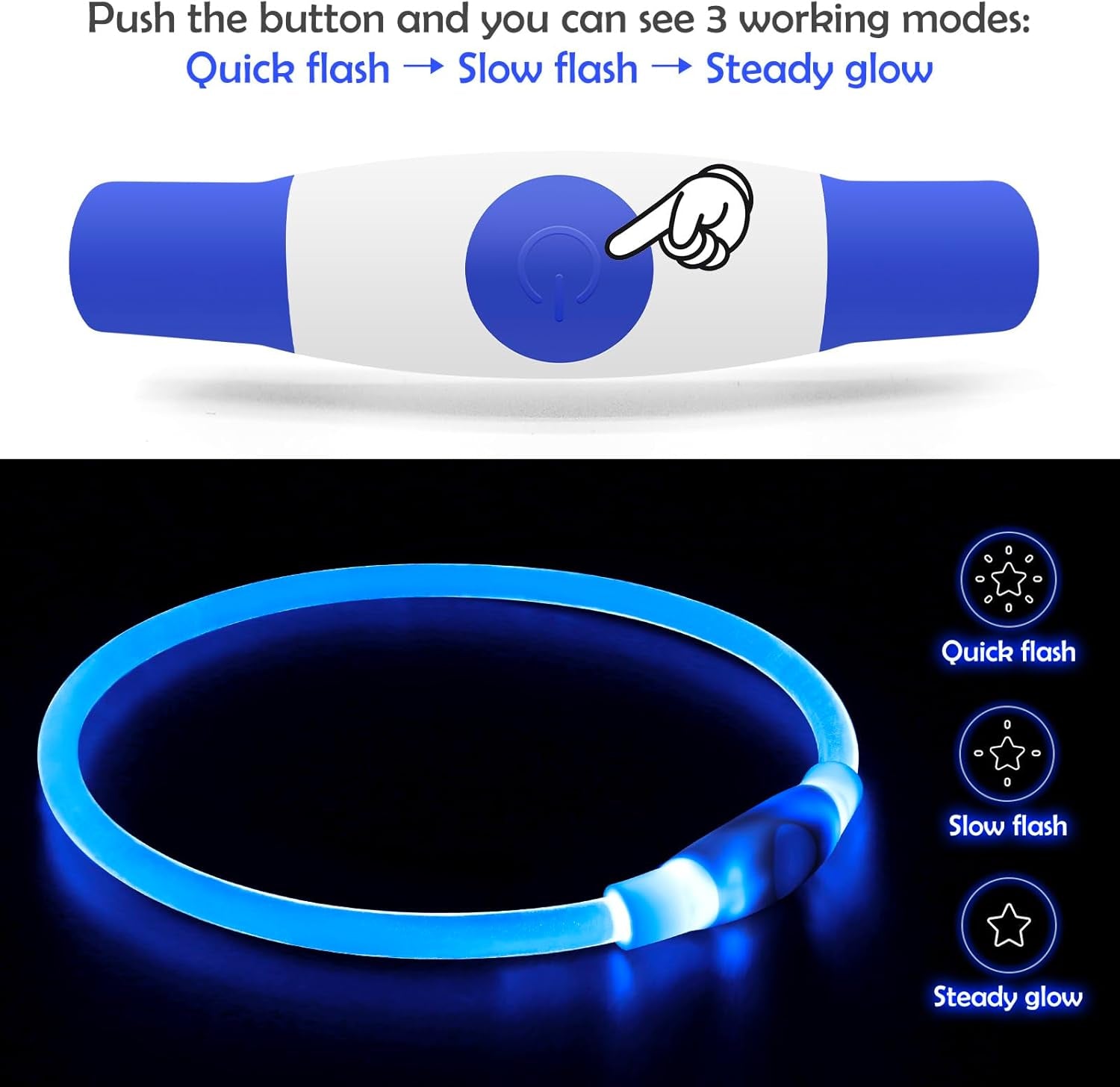 BSEEN USB Rechargeable LED Dog Collar - Enhanced Night Visibility for Small, Medium, and Large Dogs (Blue)