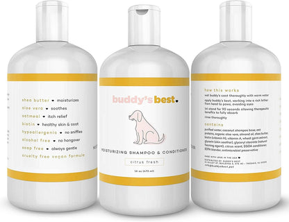 Buddy's Best Oatmeal Dog Shampoo and Conditioner for Sensitive Skin - Moisturizing Formula with Citrus Fresh Scent, 16 oz