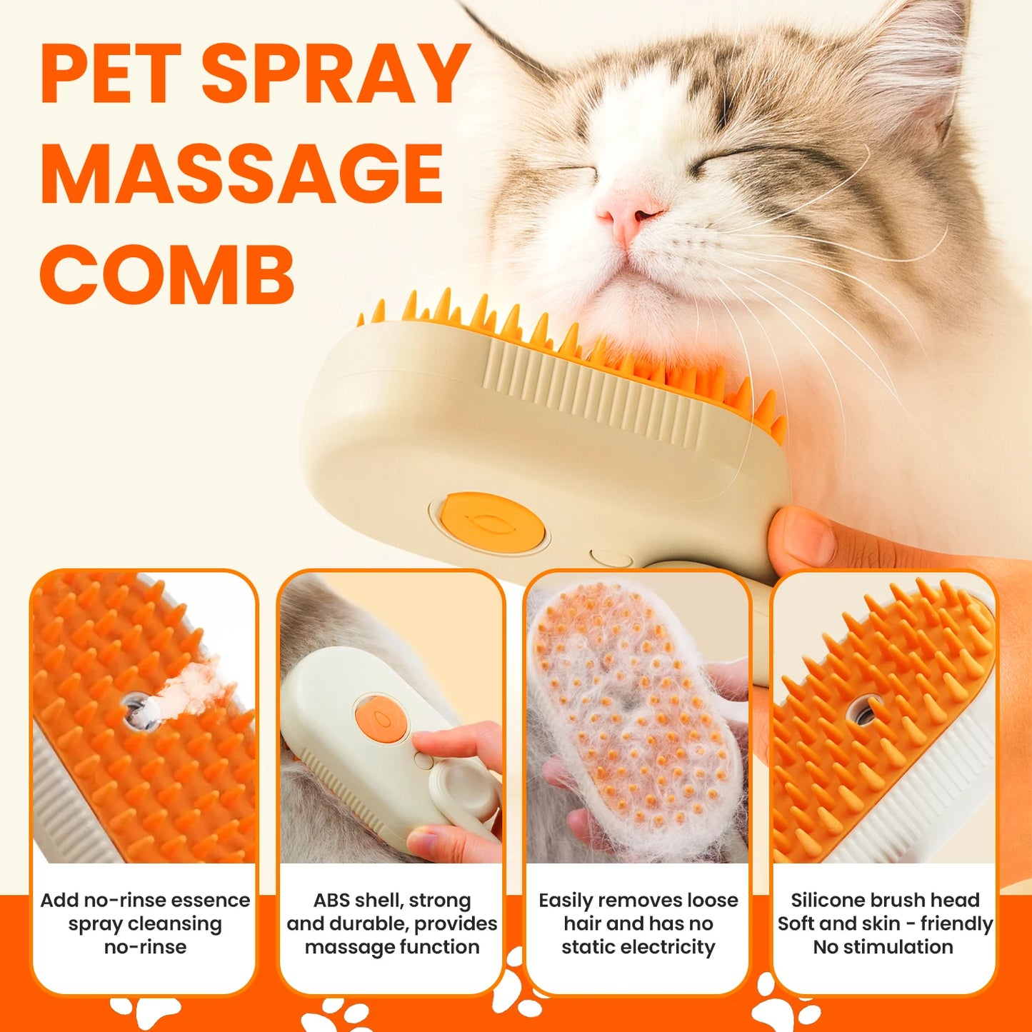 Cat Steam Brush for Shedding Dog Brush with Steam Pet Multifunctional Hair Cleaning Brush Comb for Spray 3 in 1 Pet Grooming For